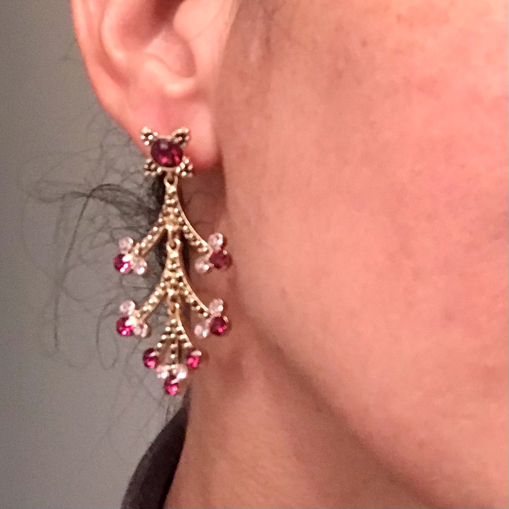 Nanette Lepore Yellow Tone Metal And Rhinestone Floral Dangling Earrings Nwt 23$